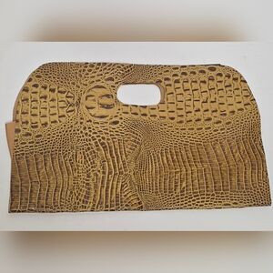 Brown Burnt Yellow Leather Croc Handbag Clutch Flat Purse